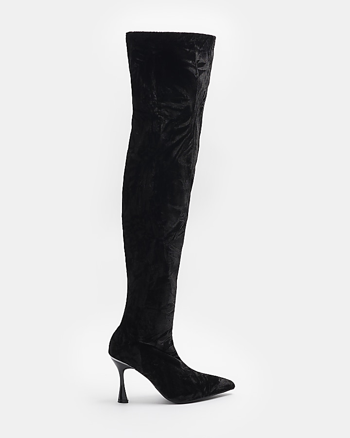 Black velvet over store the knee boots