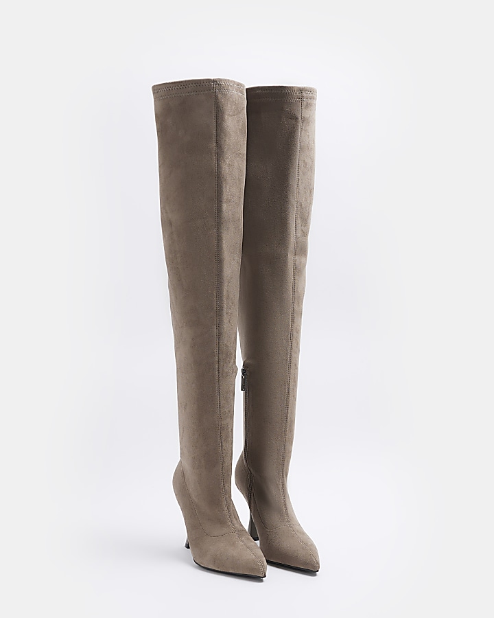Grey heeled over the knee boots