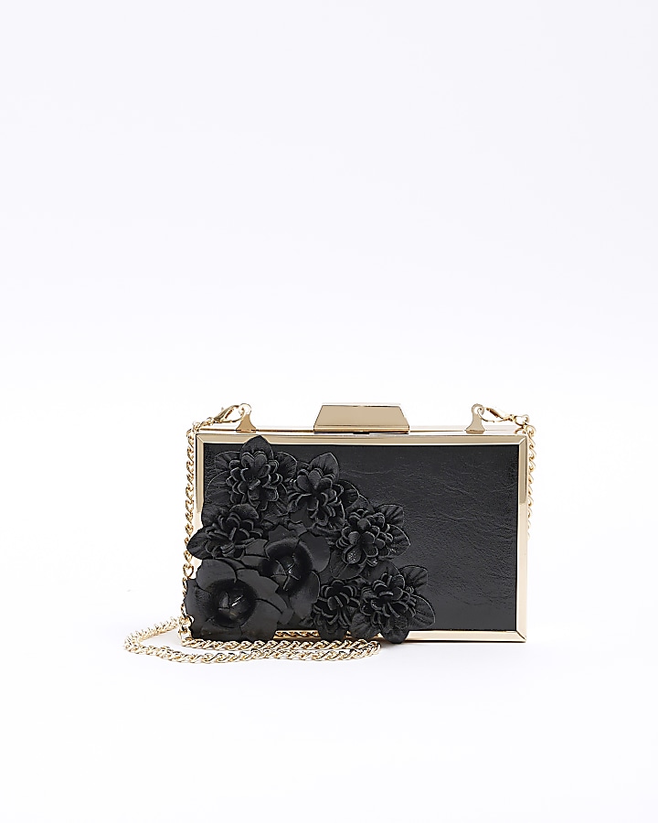 Black flower detail clutch bag