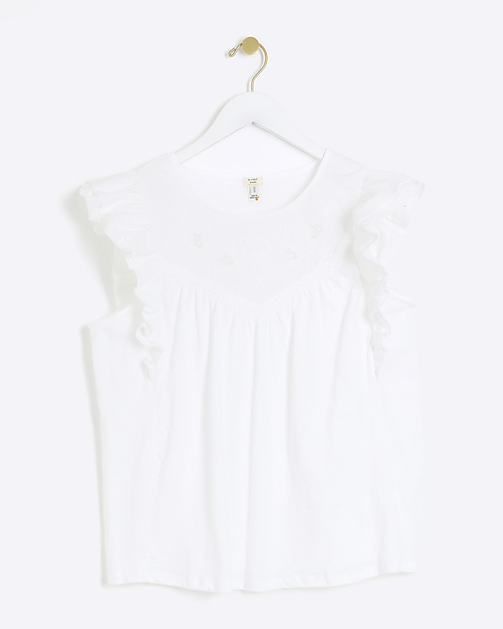 White embroidered frill tank top