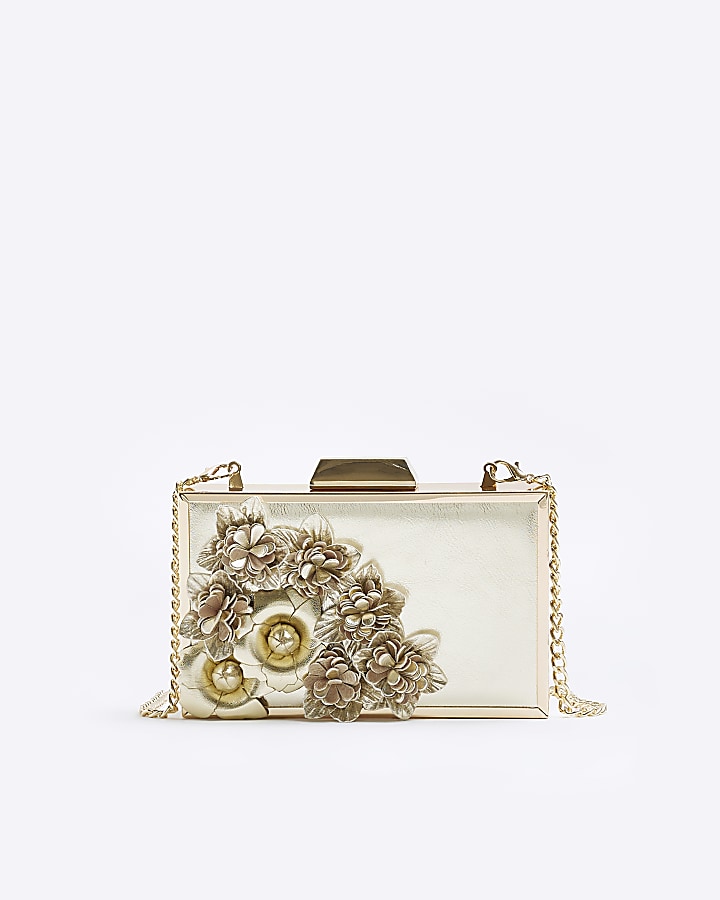 Gold flower detail clutch bag