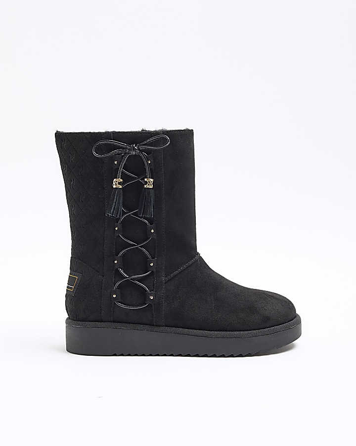 Black suedette embossed ankle boots