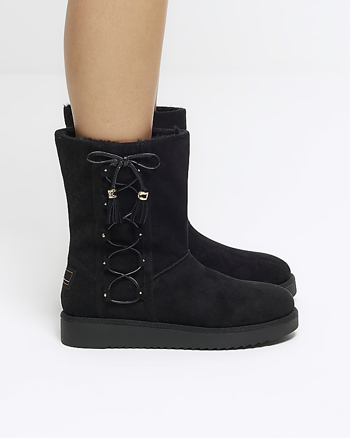 Black suedette embossed ankle boots