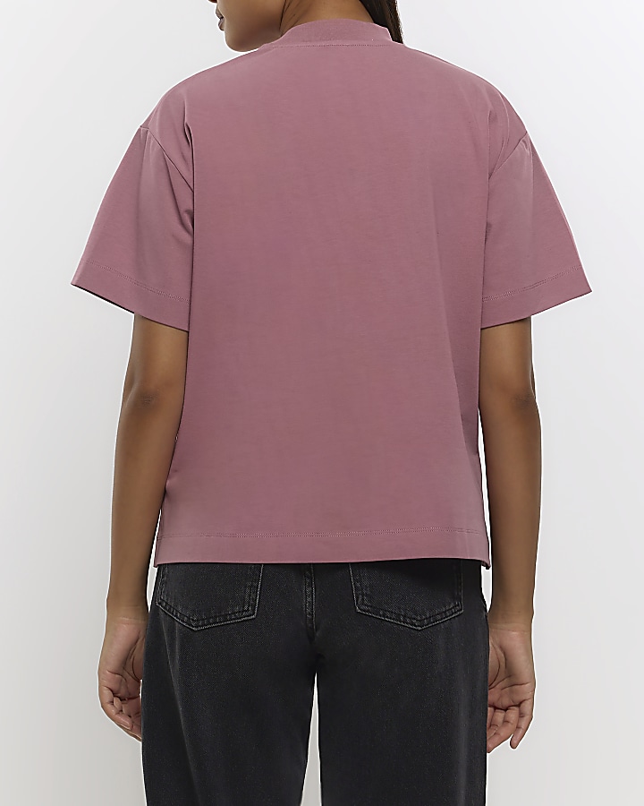 Pink high neck t-shirt | River Island