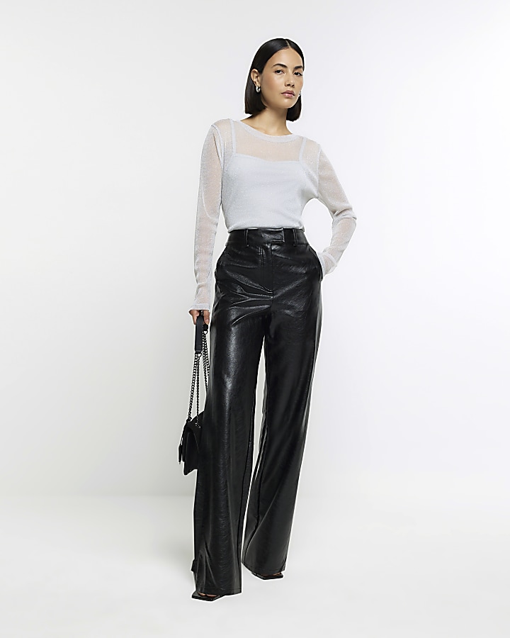 Black leather store wide leg pants