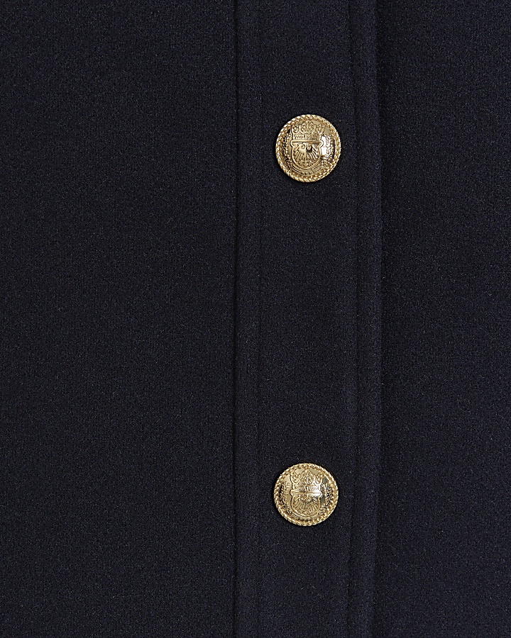 Navy button detail crop jacket | River Island