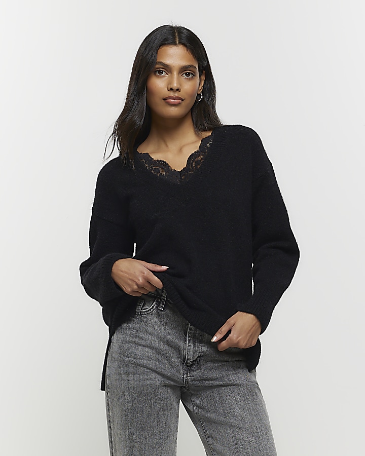 Black lace trim jumper