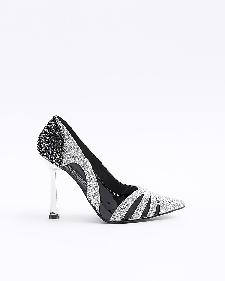 Black diamante hot sale court shoes