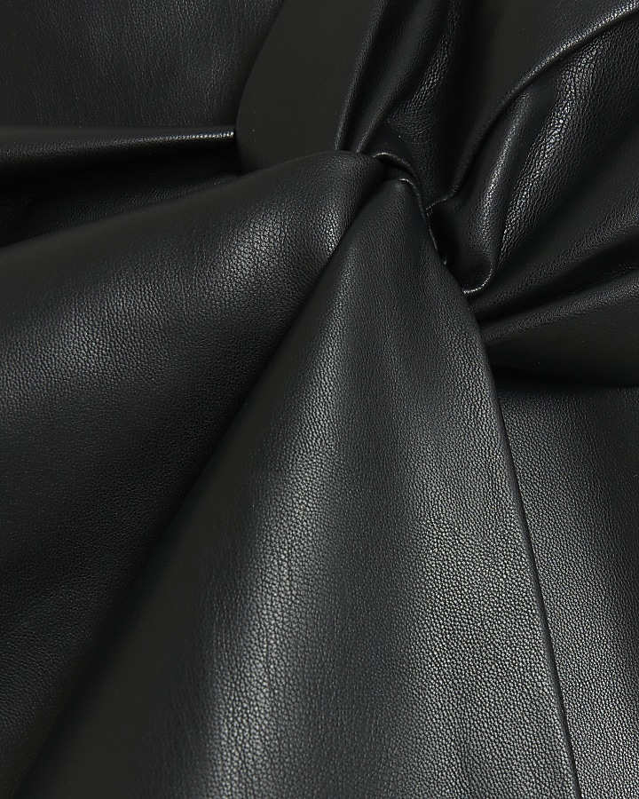 Black faux leather knot midi skirt | River Island