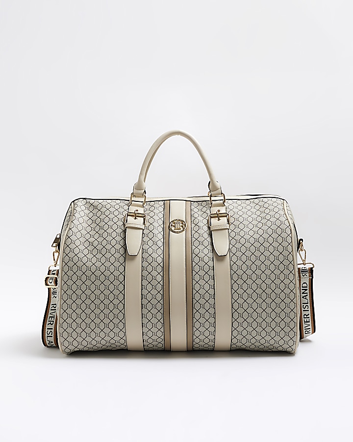 Beige RI monogram travel bag