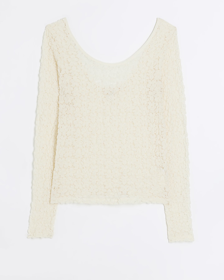 White lace floral long sleeve top River Island