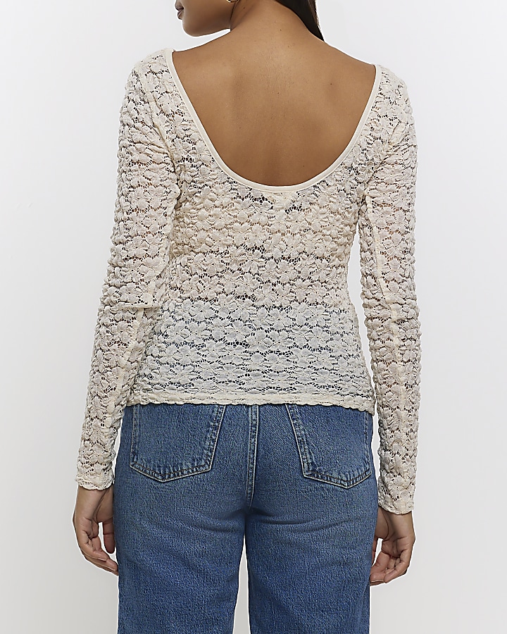 White lace floral long sleeve top River Island