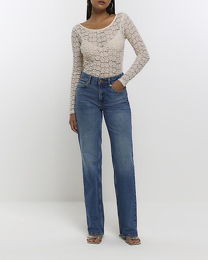 White lace floral long sleeve top River Island