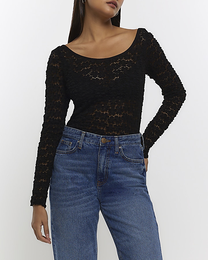 Black lace outlet top long sleeve