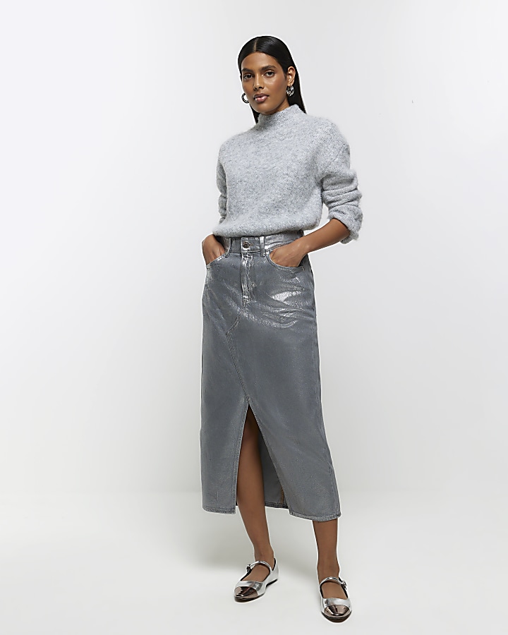 Coated best sale denim skirt