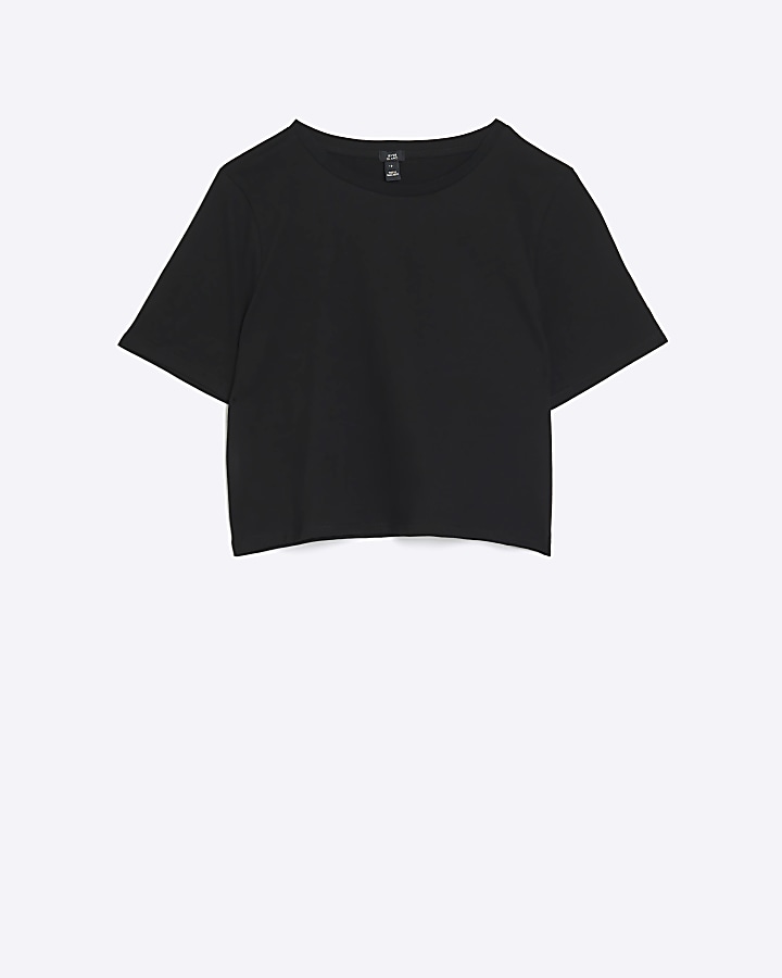 Black cropped t-shirt | River Island