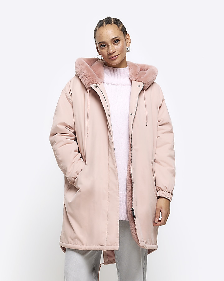 Pink best sale parka coat