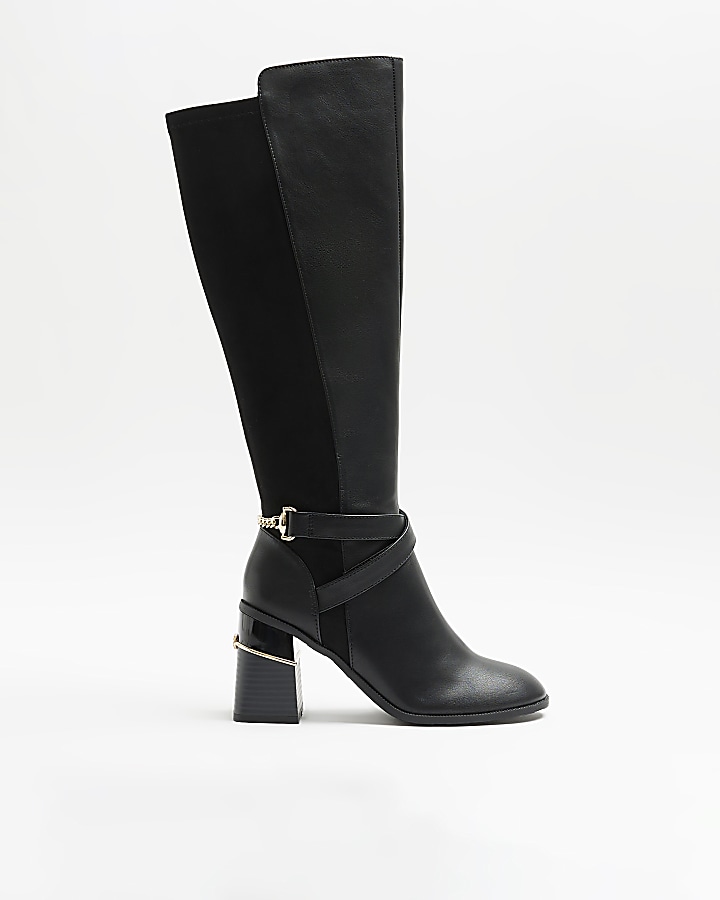 Wide fit heeled on sale knee high boots