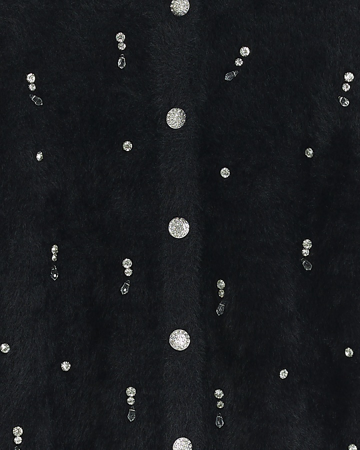 Black embellished fluffy cardigan