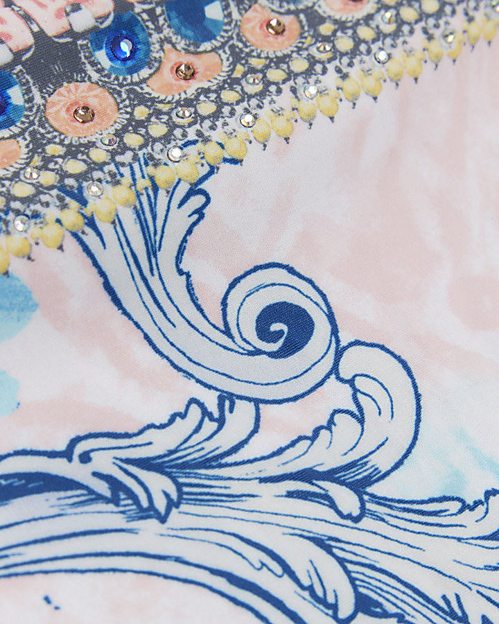 Blue diamante high waisted bikini bottoms River Island