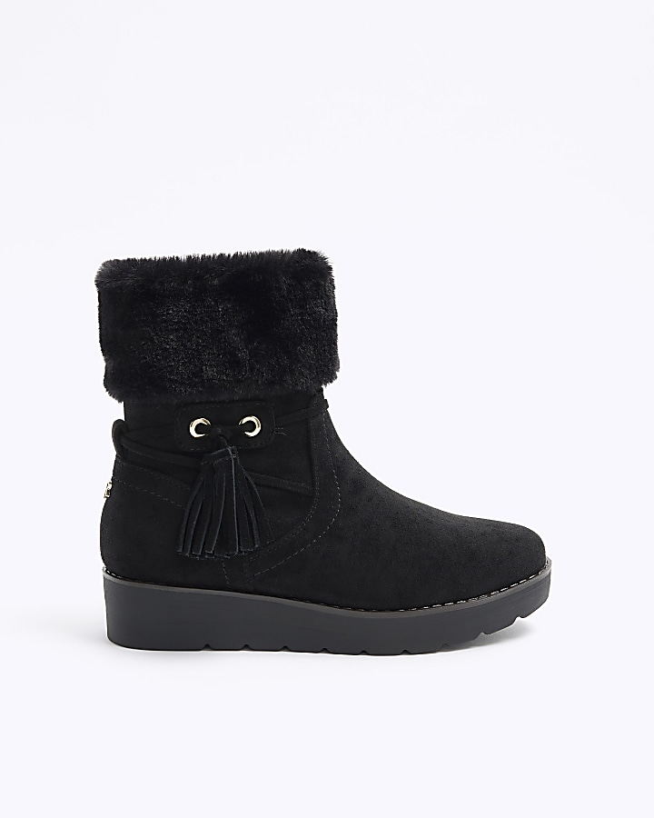 Black wedge fur clearance boots