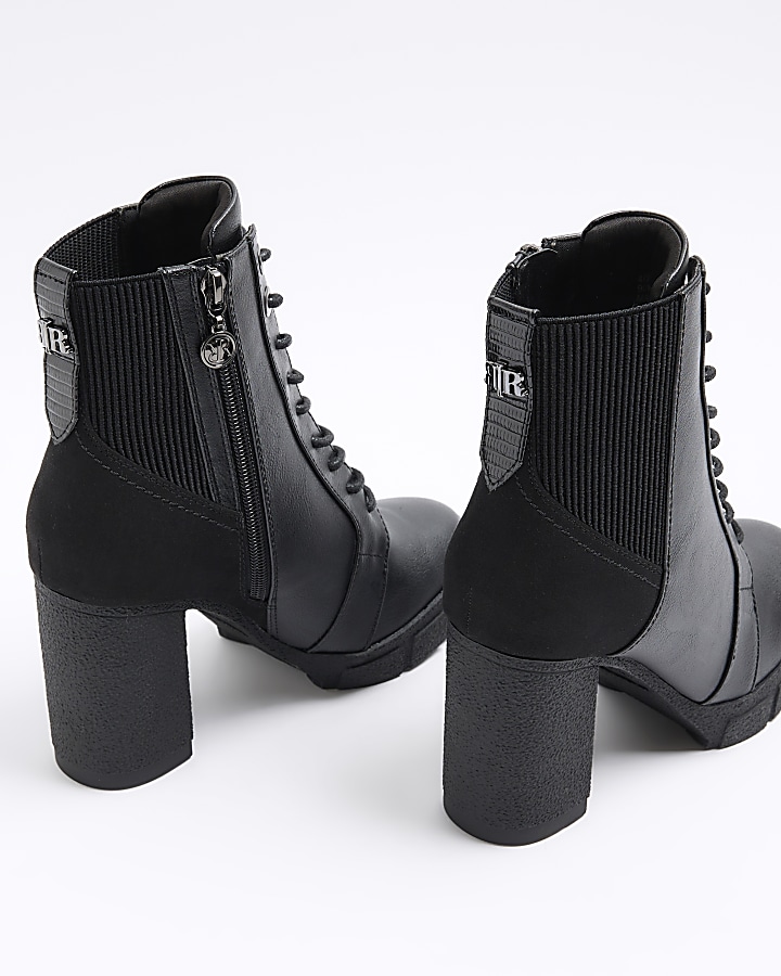 Black Lace Up Heeled Ankle Boots