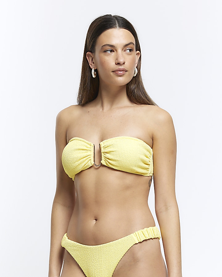 Yellow textured bandeau bikini top