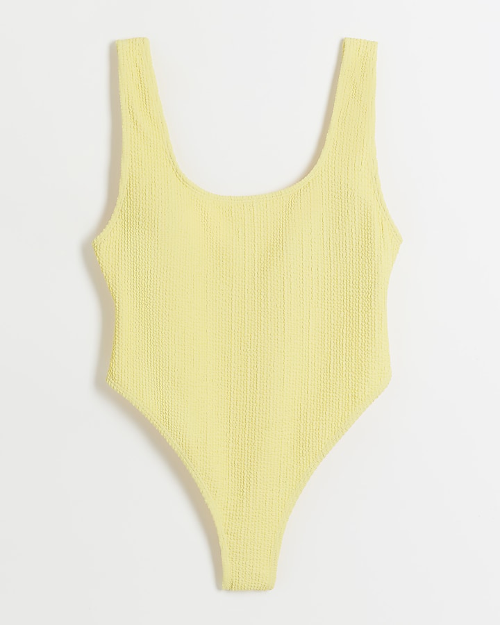Yellow crinkle scoop neck swimsuit