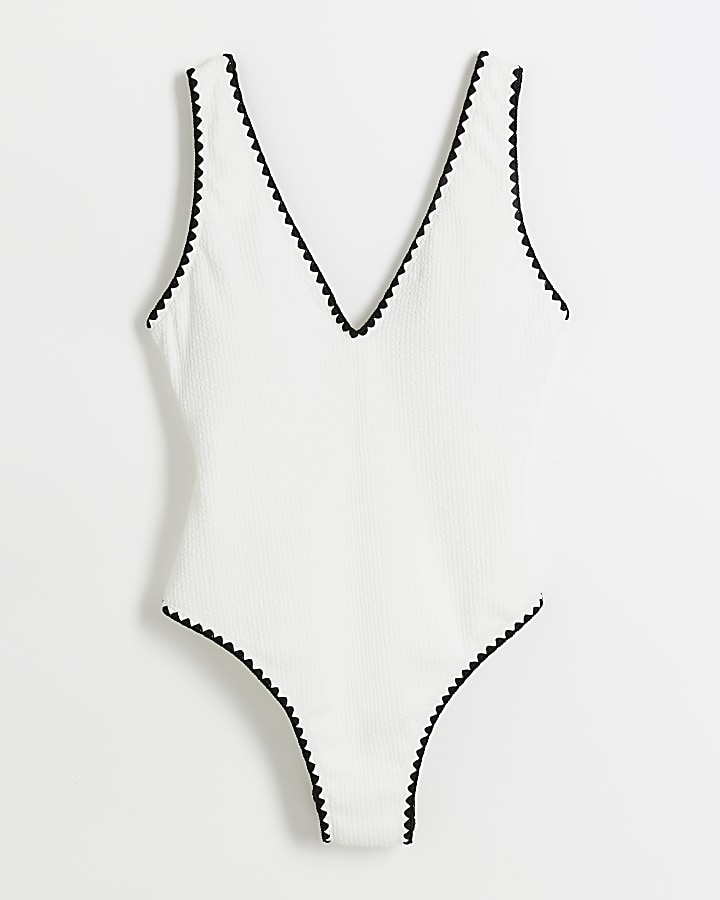 Cream textured Whipstitch Swimsuit