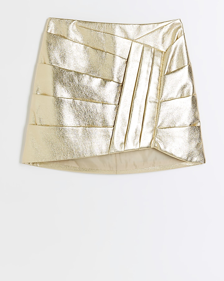 Gold ruched mini skirt