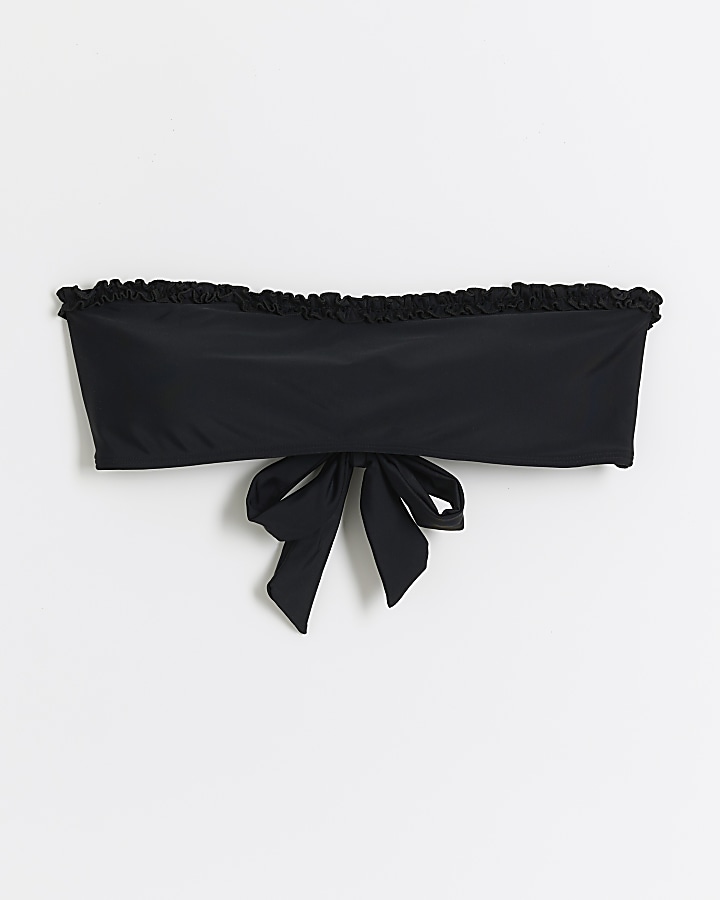 Black frill bandeau bikini top