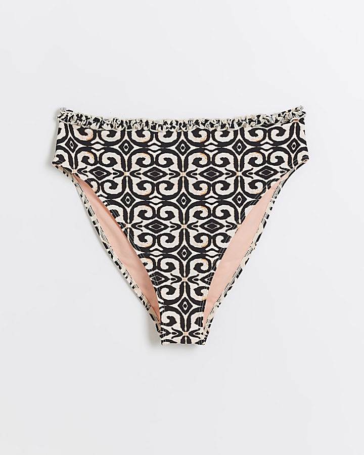 Cream high waisted abstract bikini bottoms