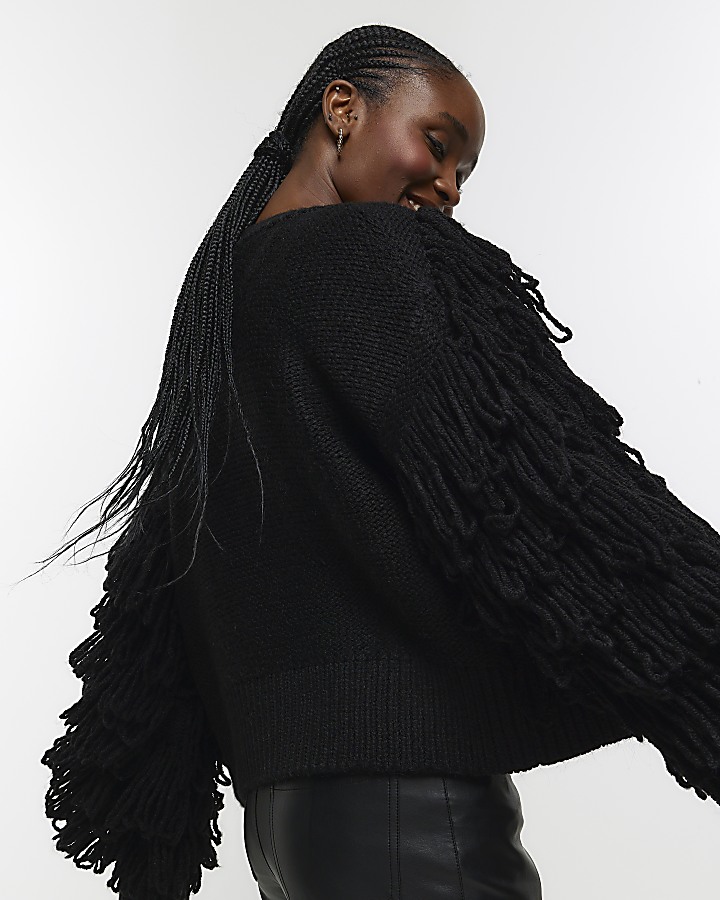 Black fringe detail cardigan River Island