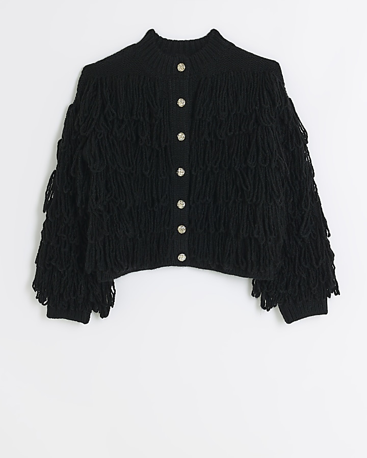 Black fringe detail cardigan River Island