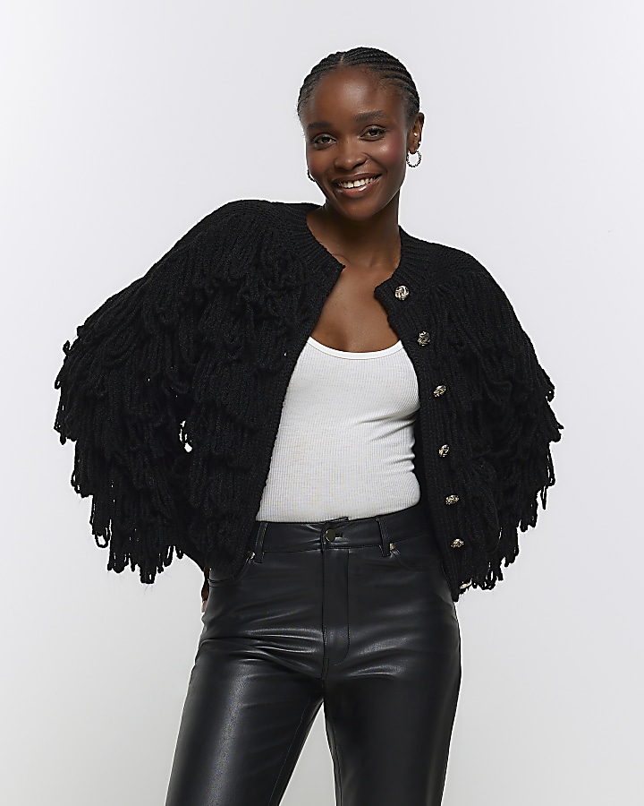 Black cardigan 2025 with fringe