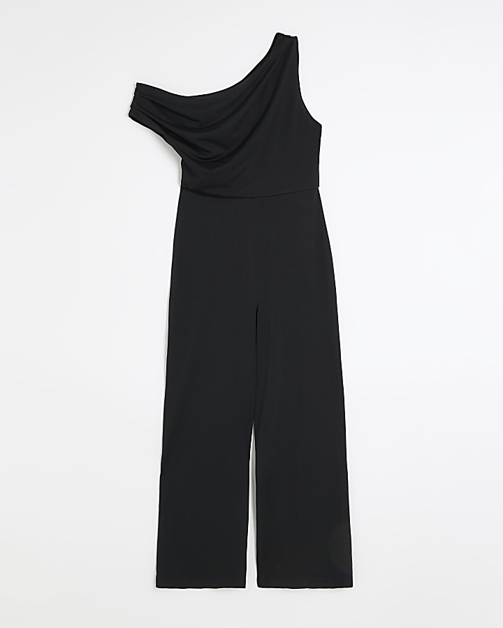Black off shoulder drape jumpsuit | River Island