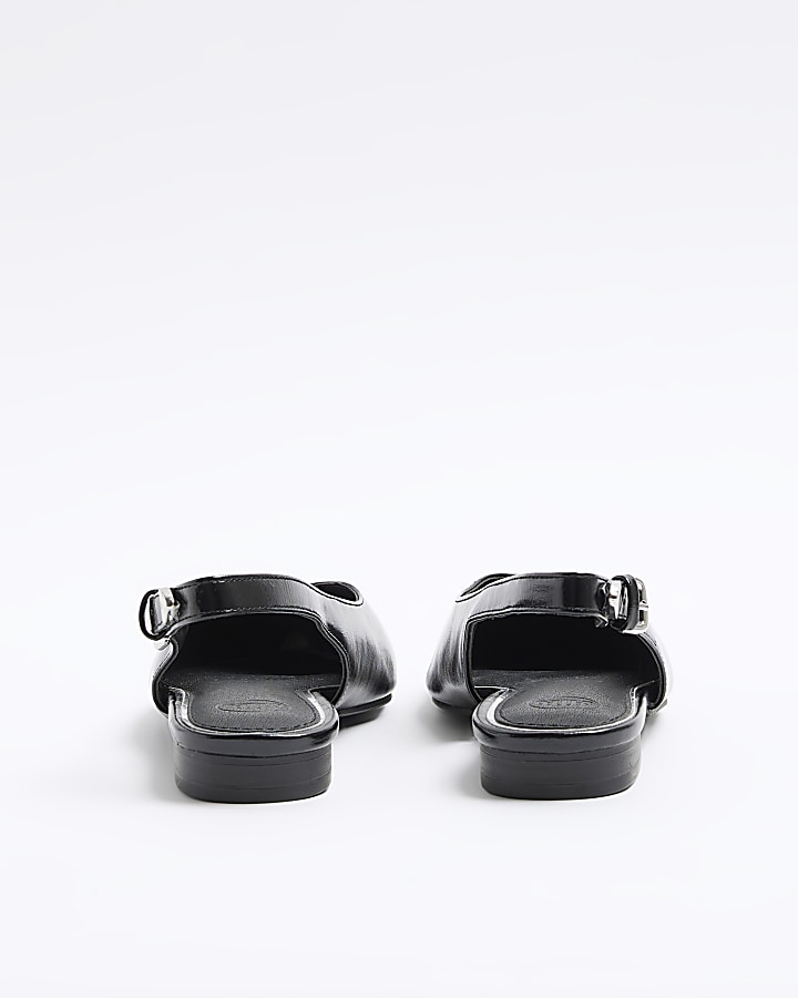 Black studded sling back flat shoes
