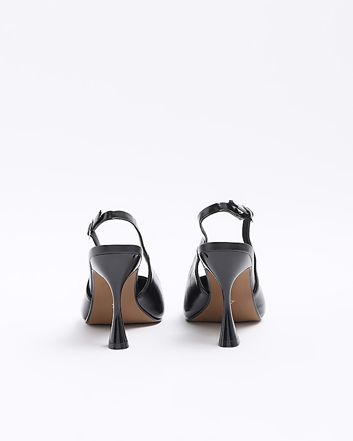 Black stud toe heeled Sling back court shoes