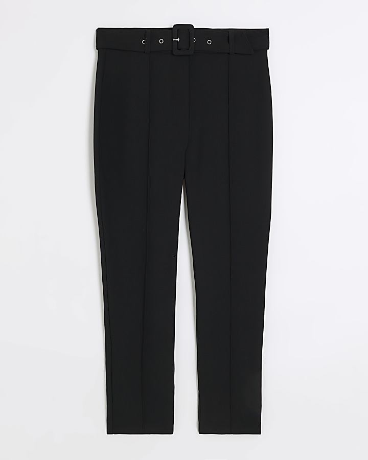 Black belted slim trousers