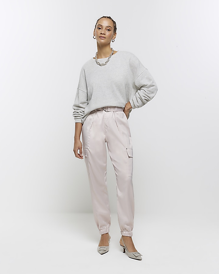 Pink satin paperbag cargo trousers