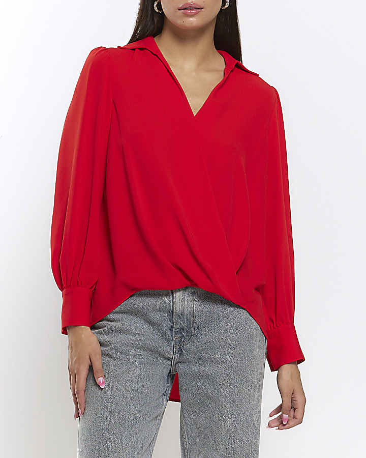 Long sleeve wrap around top on sale