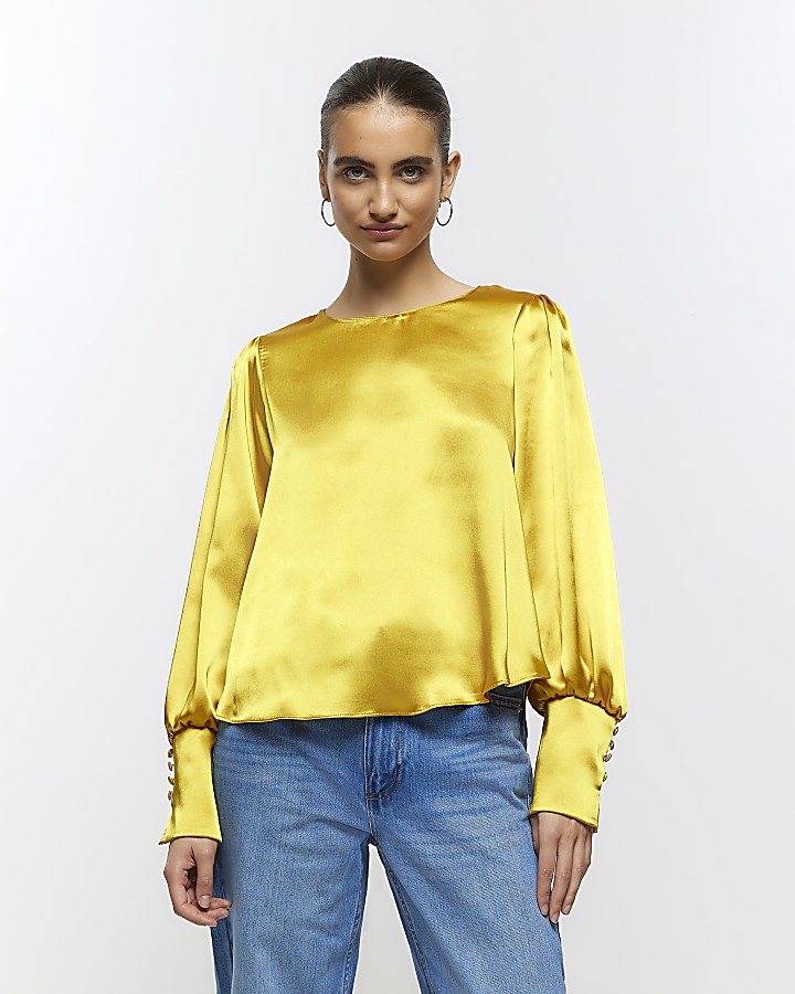 yellow bell sleeve blouse