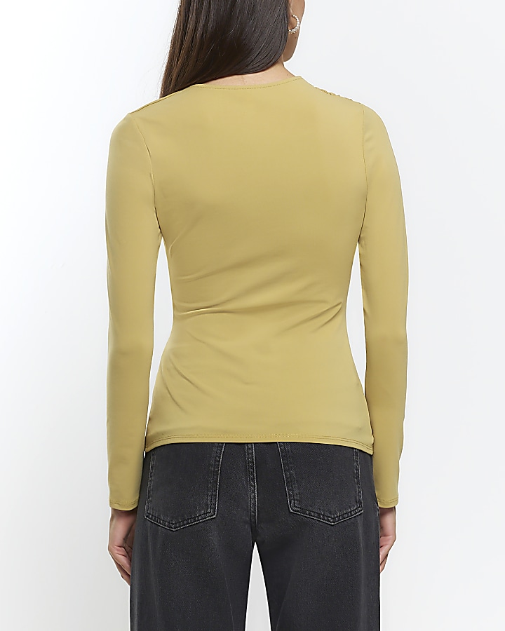 Yellow ruched long sleeve top