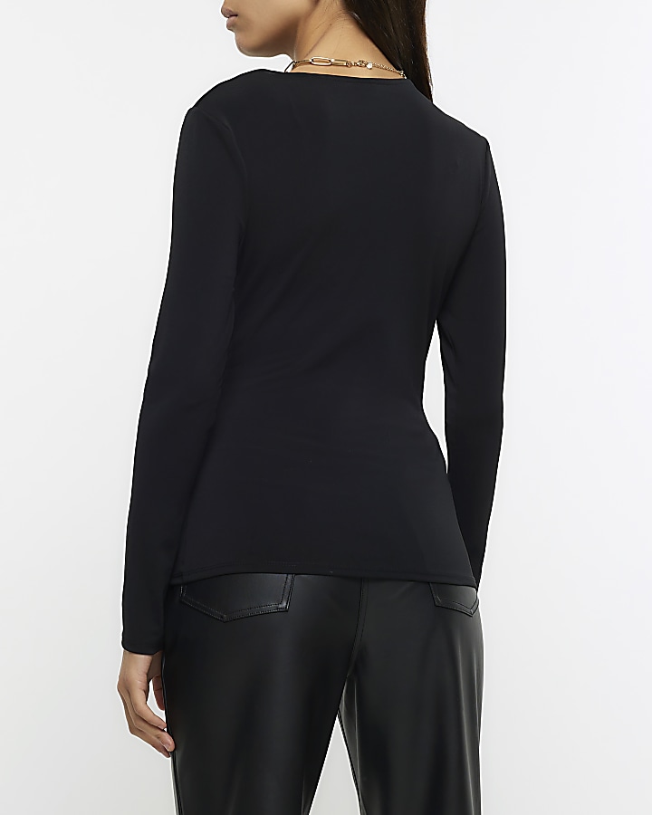 Black ruched long sleeve top