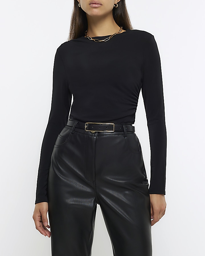 Black ruched long sleeve top