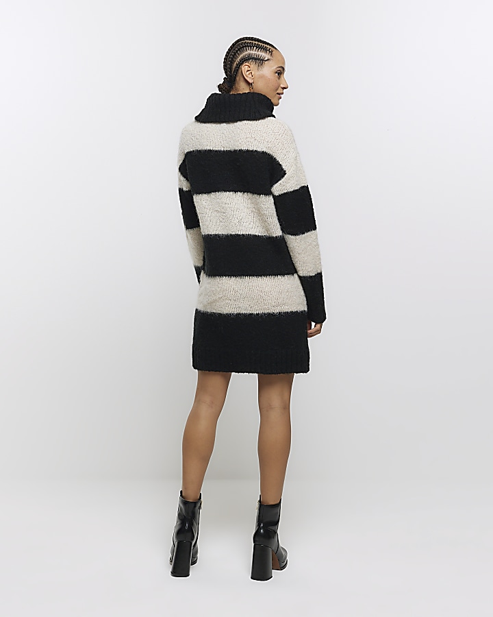 Black knit stripe jumper mini dress