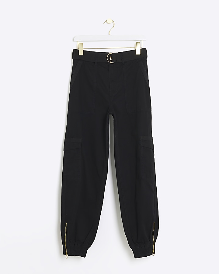 Black belted utility cargo trousers