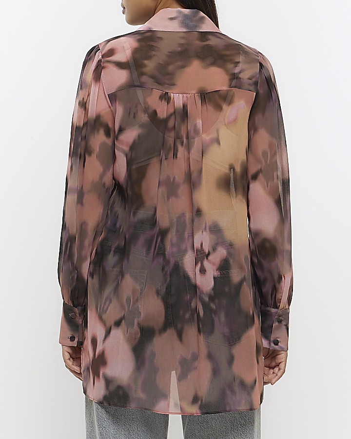 Pink floral oversized long sleeve shirt