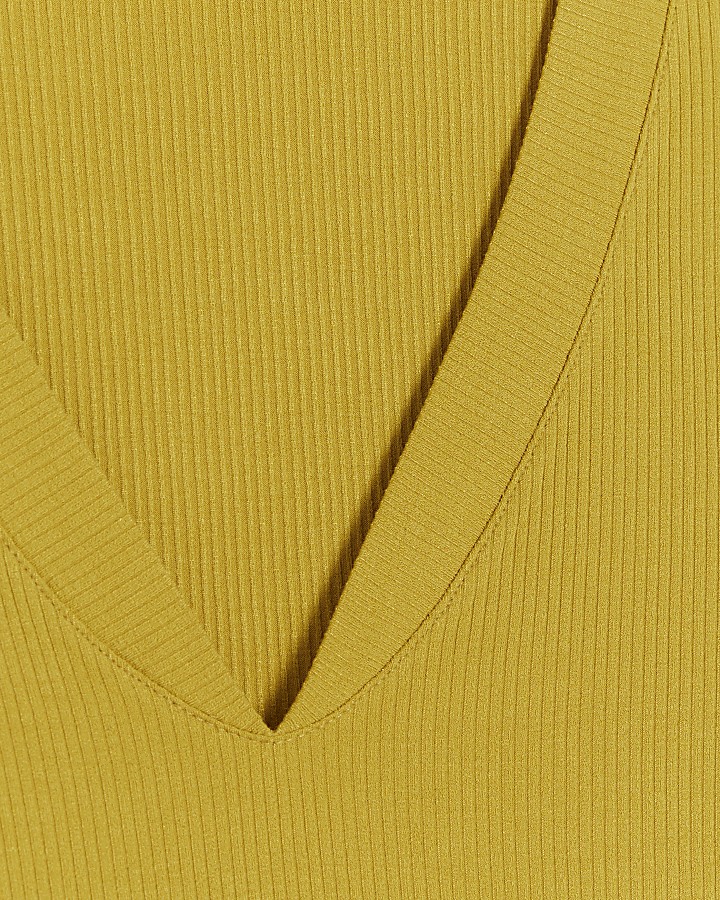 Yellow rib v-neck long sleeve top