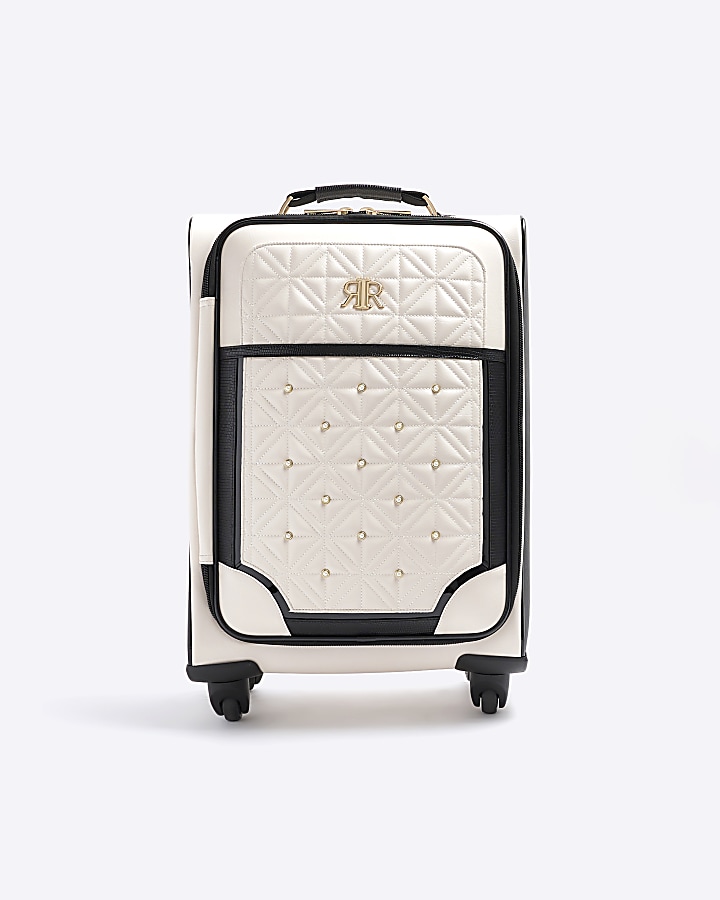 Cream quilted pearl suitcase